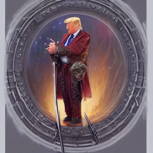 Image similar to Donald Trump as a fantasy D&D bard, portrait art by Donato Giancola and James Gurney, digital art, trending on artstation