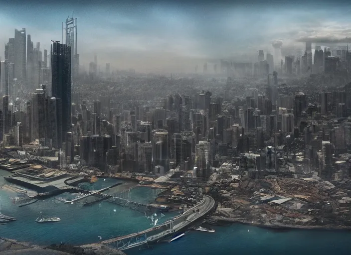 Prompt: dystopian australia, cinematic matte painting