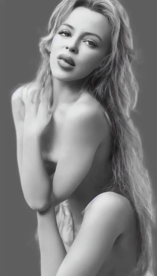 Image similar to young kylie minogue in a bikini. soft lighting. glamorous. sophisticated. studio photography. depth of field. trending on artstation. cinematic. photorealistic. bokeh.