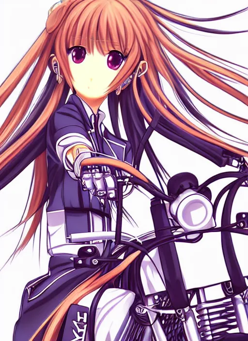 Image similar to motorcycle waifu in animanga super detailed eyes eyebrowless symmetry face visual novel hairpin star clannad shuffle toheart pattern illustration japanese