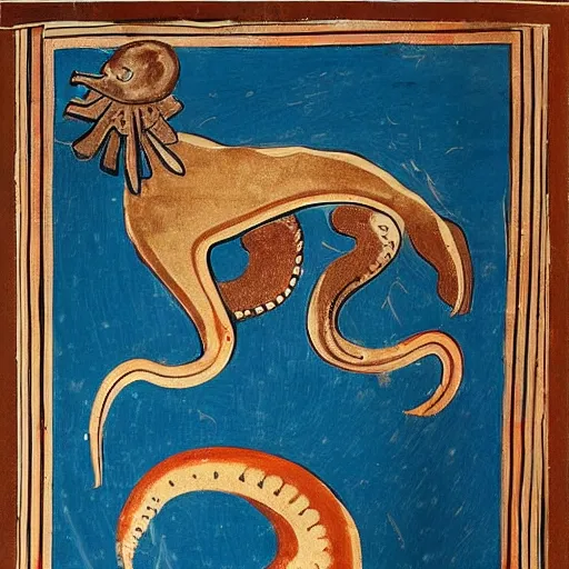 Image similar to greek vase painting depicting a dog squid hybrid monster.