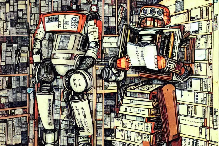 Image similar to a robot reading all the human knowledge made to date, katsuhiro otomo