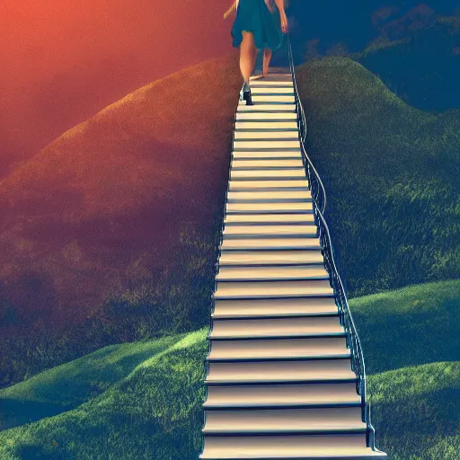Image similar to a girl walking up a infinity staircase, digital art, 4K