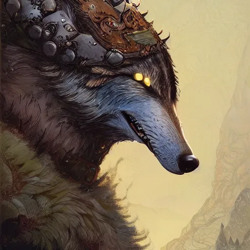 Prompt: a detailed portrait of a druid wolf dressed with a leather armor, by victo ngai and justin gerard, digital art, realistic painting, very detailed, fantasy, dnd, trending on artstation