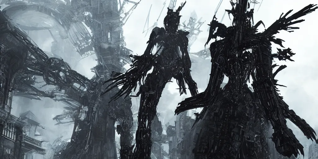 Image similar to grimdark tsutomu nihei blame biomega gothic architecture, unreal engine, 8 k, ultra realistic, ultra detail