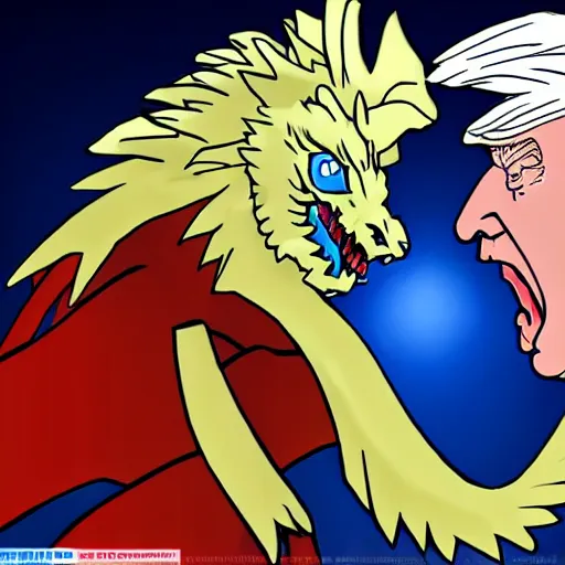 Image similar to Donald Trump Summons the Blue Eyes White Dragon in attack move