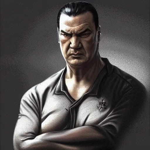 Image similar to sad steven seagal in jail cell, cell bars, cell bars, cell bars, cell bars, cell bars, cell bars, intricate, highly detailed, digital painting, artstation, concept art, smooth, sharp focus, illustration, art by greg rutkowski