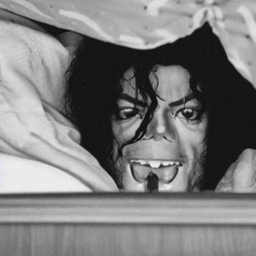 Image similar to michael jackson hidding under a bed