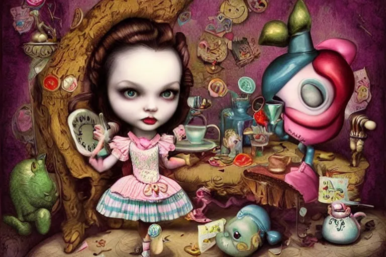 Prompt: colorful cute alice in wonderland by mark ryden, octane, insanely detailed