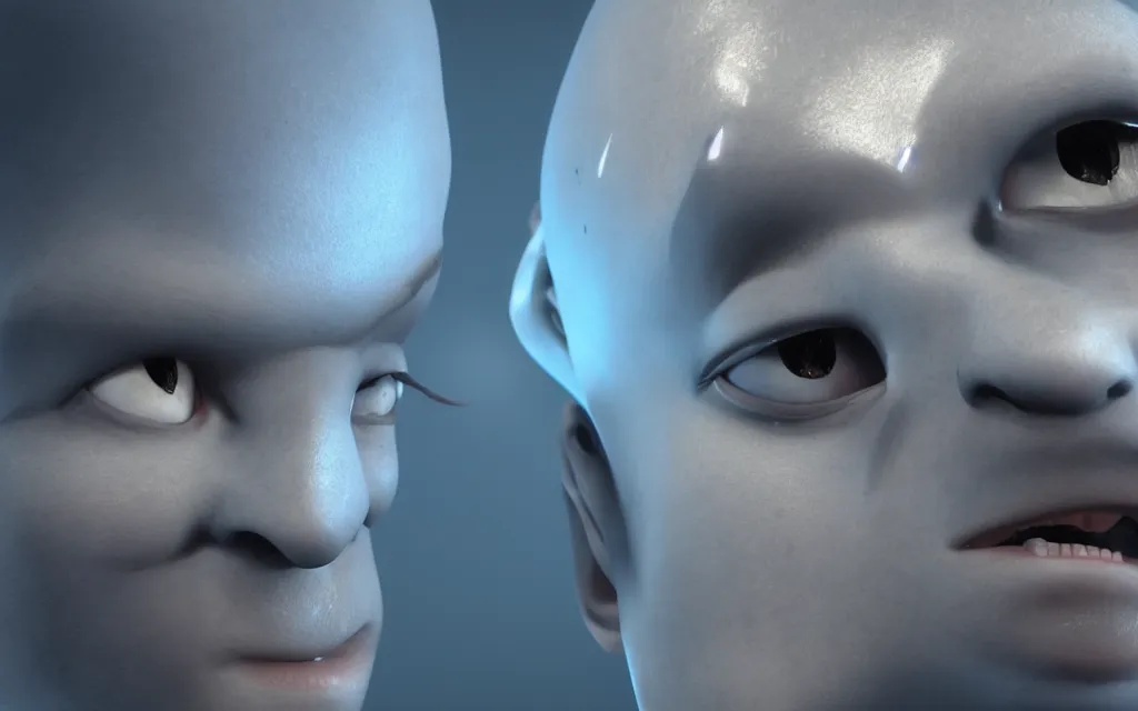 Image similar to megamind blue head got no bitches, atmospheric, mist, epic, photorealistic, realistic, rule of thirds, extremely detailed, 4 k, 8 k, unreal engine 5 render, rim lighting, rtx, ray traced lighting, shot on 3 5 mm, film grain