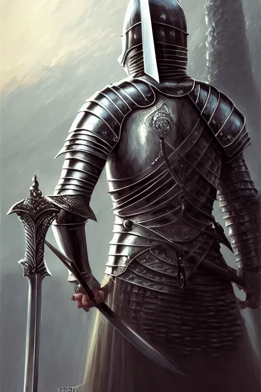 Image similar to Portrait of a highly detailed knight holding a large sword, full body, fine art, awesome fantasy book cover on Pinterest, award winning, dark fantasy landscape, fantasy magic, intricate, elegant, sharp focus, cinematic lighting, highly detailed, digital painting, concept art, art by WLOP and Artgerm and Greg Rutkowski, masterpiece, trending on artstation, 8K