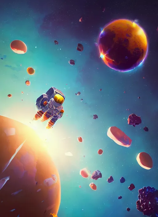 Image similar to An epic fantastic realism comic book style astroneer painting of the most beautiful flowers launched into space, bouquets, solar eclipse, fisheye, unreal 5, DAZ, hyperrealistic, octane render, dynamic lighting