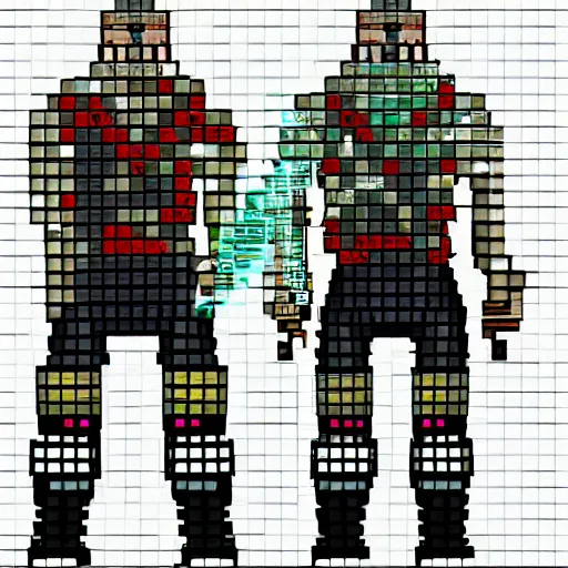 Image similar to cyberpunk character, pixel art, full body