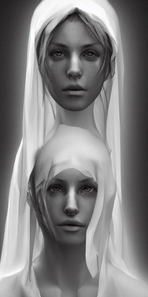 Prompt: hyperrealist female communicant by mike franchina, fantasy art, photo realistic, dynamic lighting, artstation, poster, volumetric lighting, very detailed faces, award winning, full face, symmetry