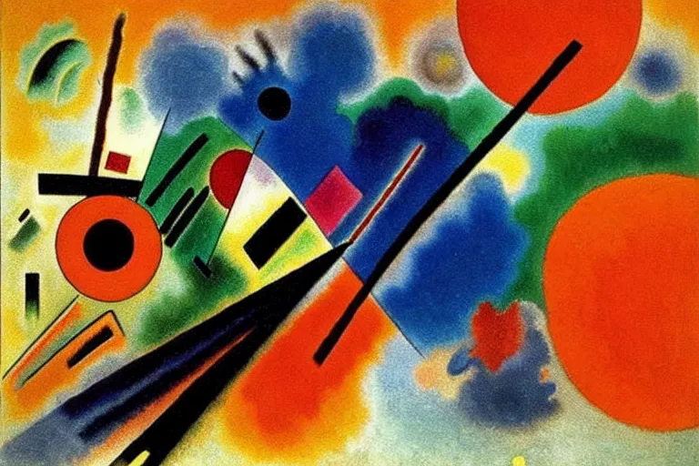 Image similar to born under a bad sign, good luck and trouble are my only friends, colors orange, white!!, dark green, dark blue, surreal abstract painting by kandinsky