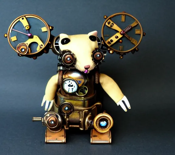 Prompt: steampunk ferret - shaped mech, steampunk bioshock - inspired ferret - shaped mechanical animal