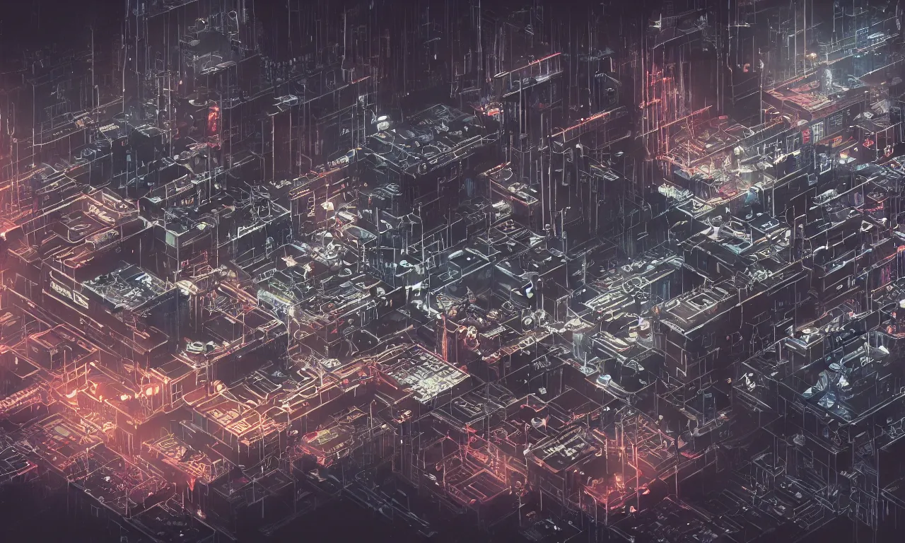 Image similar to fractal circuit motherboard, brutalist buildings, metal, concrete, wet streets, neon lights, neon signs, vehicles, pedestrians, syd mead, ralph mcquarrie, doug chiang, concept art, matte painting, finely detailed, minimal artifacts, rule of thirds, dynamic lighting, cinematic, denoised, centered, artstation