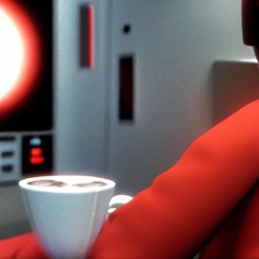 Prompt: a hyperrealistic octane render of max from flight of the navigator having coffee with hal 9 0 0 0, unreal engine, 8 k, ultrarealistic, photorealism