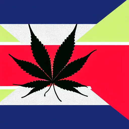 Prompt: cannabis leaf on the aboriginal australian flag with a dark blue patch and the white stars southern cross