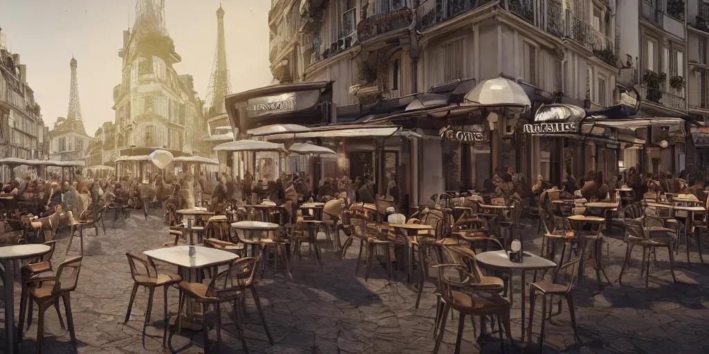 Prompt: a photorealistic render of a parisian cafe on the moon at lunch time but all the chairs look like the iron throne, iron throne from game of thrones, scifi and fantasy, ultra detailed faces, 8 k, artstation, volumetric lighting, smooth, highly detailed, octane render, by andres rocha and albert bierstadt and greg rutkowski