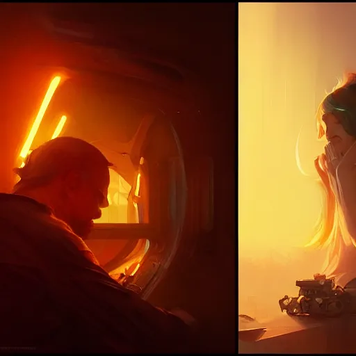 Image similar to dall · e 2 on fire, greg rutkowski, loish, rhads, beeple, makoto shinkai, tom bagshaw, alphonse mucha, sharp focus, art by artgerm and greg rutkowski, stanley kubrick, backlit, harsh overhead sunlight,