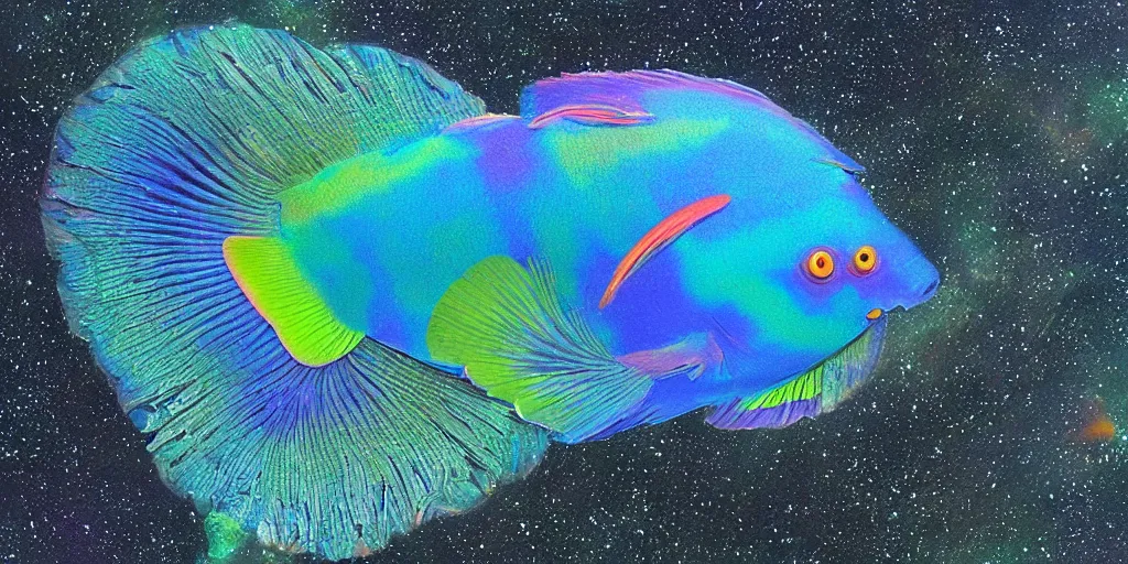 Prompt: ”parrotfish forms fractals in the milky way”