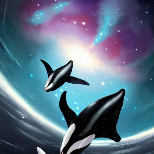 Image similar to Orca in space wearing a fur coat in space galaxy in background digital art artstation