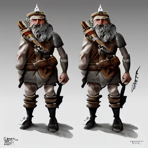 Prompt: Full body concept art of A High fantasy WW1 dwarve soldier using a enchanted bazooka trending on artstation deviantart Pinterest detailed High Resolution HD 8k