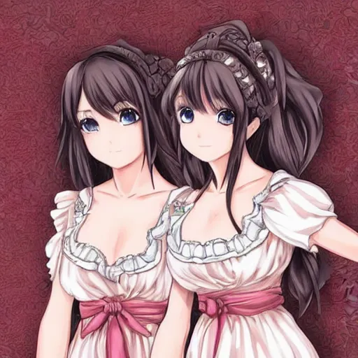 Image similar to a stare down between two beautiful maids standing face to face, detailed anime art