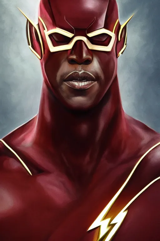 Image similar to Portrait of Wesley Snipes as Flash, DC, justice league, cinematic lighting, intricate, elegant, highly detailed, digital painting, artstation, painted by Artgerm and Mark Waid and Greg Rutkowski and Mandy Jurgens and Snyder