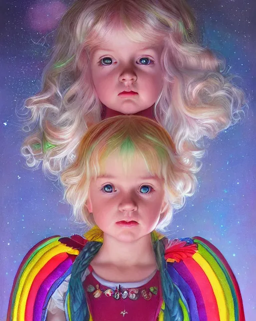 Image similar to rainbow brite portrait | highly detailed | very intricate | symmetrical | whimsical and magical | soft cinematic lighting | award - winning | closeup portrait | cute doll | painted by donato giancola and mandy jurgens and charlie bowater | pastel color palette | featured on artstation