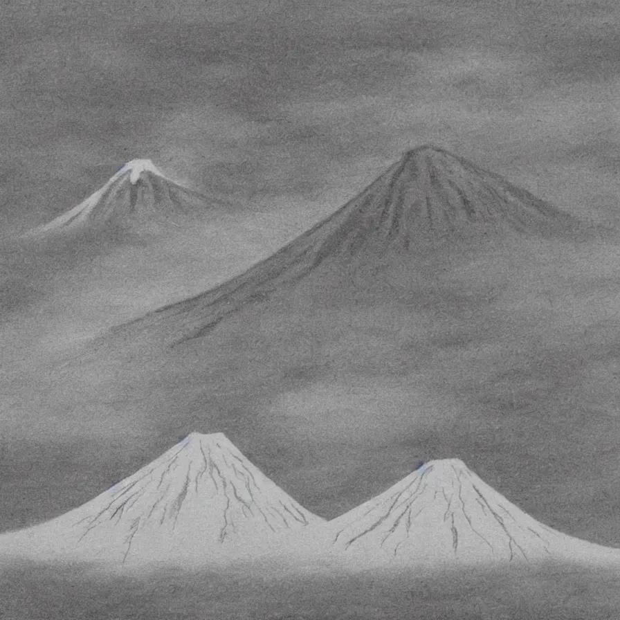 Prompt: japanese black and white drawing of a volcano