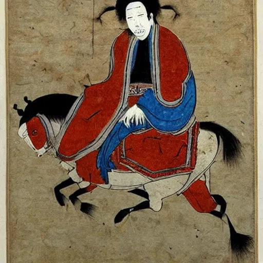 Image similar to tom waits as a mongol khan, chinese medieval art