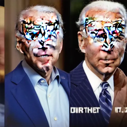 Image similar to Joe Biden staring ominously at the camera standing in darkness