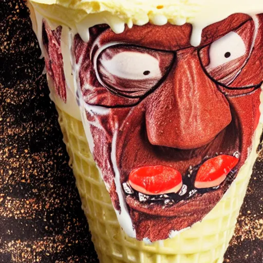 Prompt: freddy kruger face on an ice cream with a stick, realistic photography, high detailed