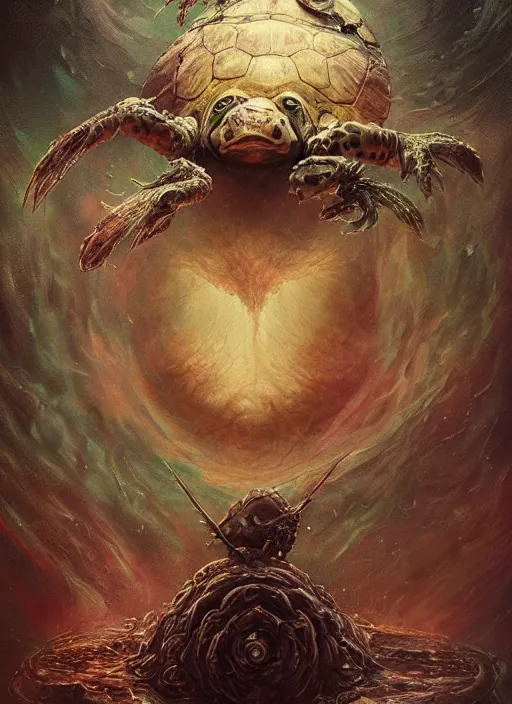 Image similar to the mock turtle, death tarot card, highly detailed, cinematic, 8 k, by megan duncanson, benjamin lacombe, adrian borda, stanley artgermm, tom bagshaw, craig mullins, carne griffiths, ayami kojima, beksinski, giger, trending on deviantart, hyper detailed, horror, full of colour