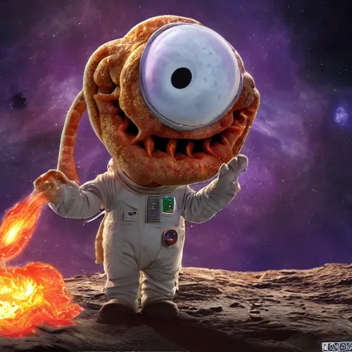 Image similar to eldritch horror bloody garfield in space, hd, 8 k, giant, epic, realistic photo, unreal engine, stars, prophecy, powerful, cinematic lighting, destroyed planet, debris, violent, sinister, ray tracing, dynamic, print, epic composition, dark, horrific, teeth, grotesque, scary, monochrome drawing