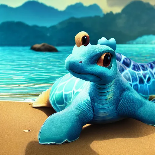 Prompt: photography of a realistic lapras animal, ultra detailed, 8 k, cinematic lighting, natural background, trending on artstation, pokemon