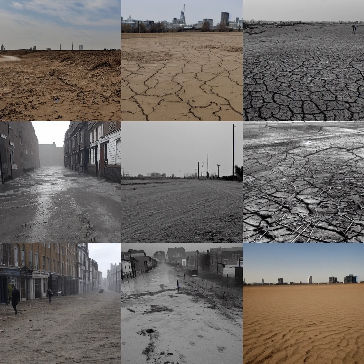 Prompt: dustbowl london after a severe drought