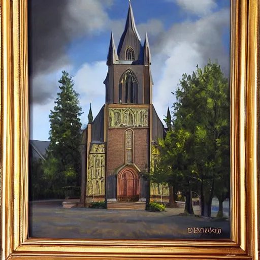 Image similar to highly detailed award winning oil painting of the Stavanger cathedral-W 1024