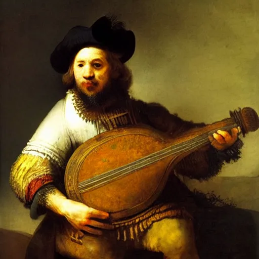 a portrait of a wolf bard playing a lute by rembrandt | Stable ...