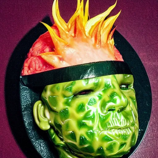 Prompt: Guy Fieri brain surgery, instead of a brain there is watermelon