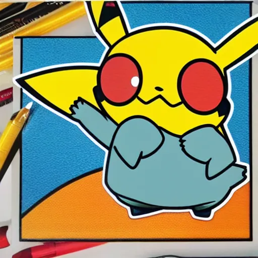 Image similar to pikachu, by ken sugimori, warm colors, cozy, sticker, planner sticker