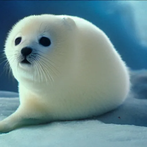 Image similar to baby harp seal as a host, film still from west world