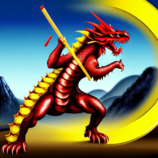 Image similar to Chinese president, battle, bananas weapon, dragon, mountains background, fighting stance, painting