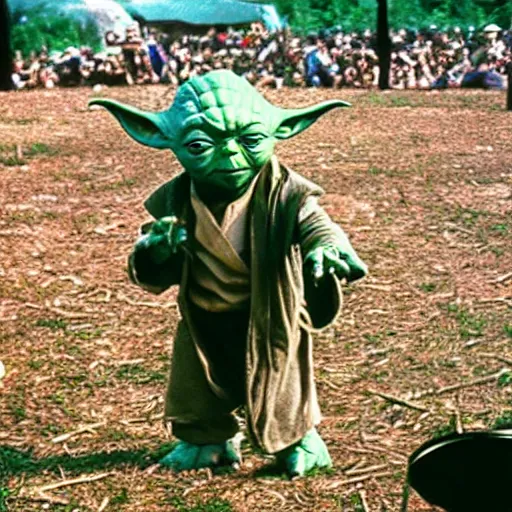 Image similar to yoda performing at woodstock