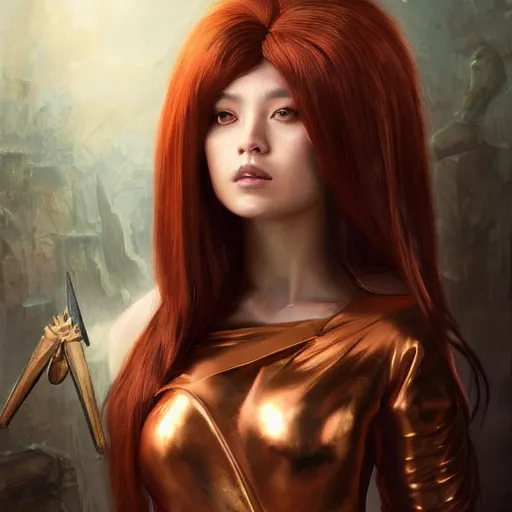 Image similar to A masterpiece portrait of a copper princess menacing girl with amazing egypt wig with bat wings. trending on artstation, digital art, by Stanley Artgerm Lau, WLOP, Rossdraws, James Jean, Andrei Riabovitchev, Marc Simonetti, Yoshitaka Amano