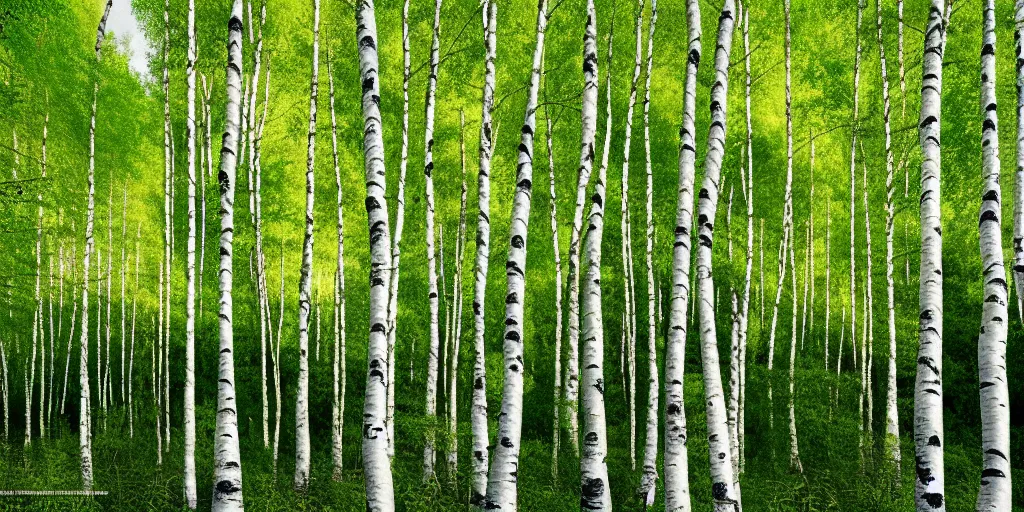 Prompt: lush birch forest, dense vegetation, against light, bright details, contrasting, daylight, highly detailed, by dieter rams 2 0 0 0, national geographic magazine, reportage photo, natural colors