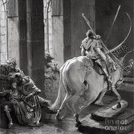 Image similar to don quixote stay on the book page, big opened book, open book page, cinematic romantic magical masterpiece, by gene wolfe, highly detailed painting by gustave dore
