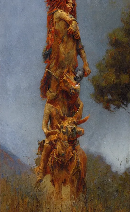 Image similar to Herobrine Totem,painting by Gaston Bussiere, Craig Mullins